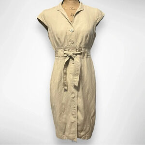 CALVIN KLEIN Women's Khaki Cap Sleeve Belted Dress Size 8 |‎ EUC